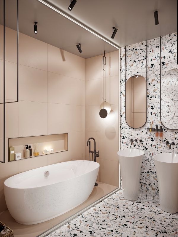 Badezimmer Ideen Moderne Farben und Granit Optik