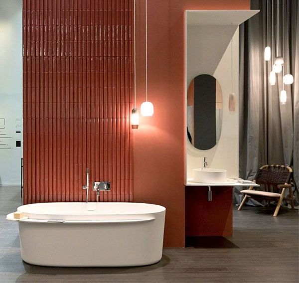 Badezimmer Ideen tolle rote Trennwand