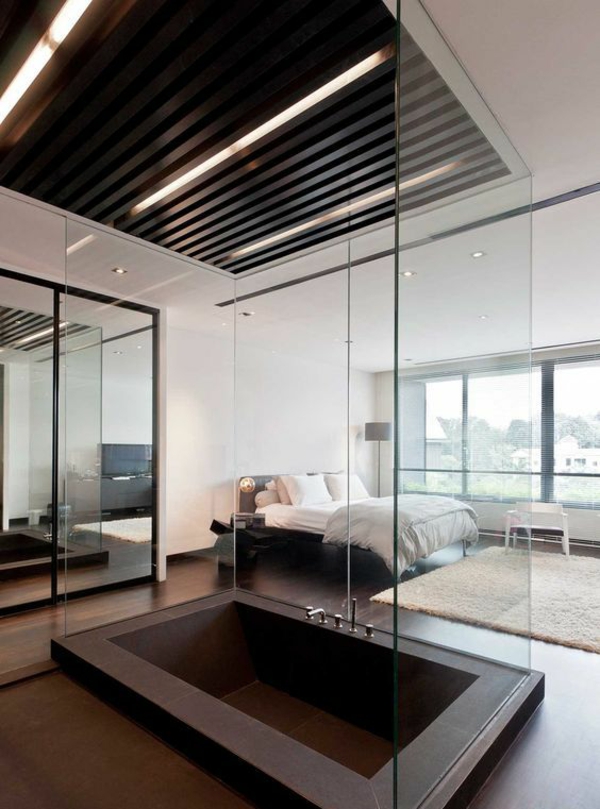 badezimmer design ideen gläserne trennwand stilvolles schlafzimmer gestalten