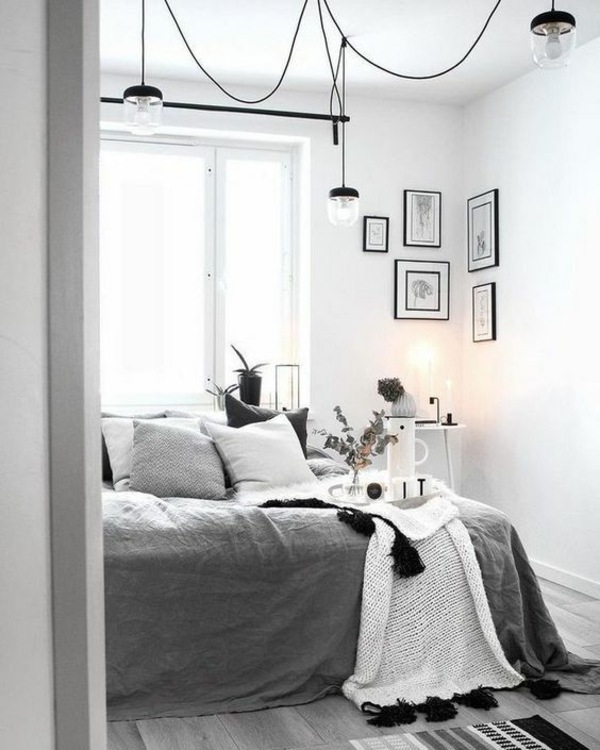 bett ohne kopfteil skandinavisches schlafzimmer graue farbtöne