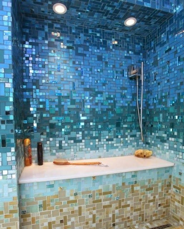 mosaikfliesen badezimmer ausgefallene wandgestaltung frische farben