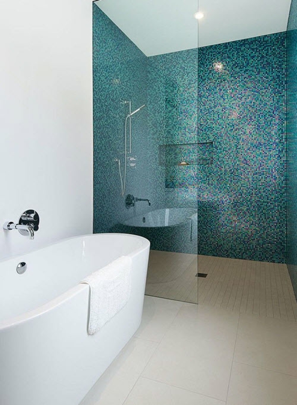 mosaikfliesen badezimmer dusche abtrennen frisches wanddesign