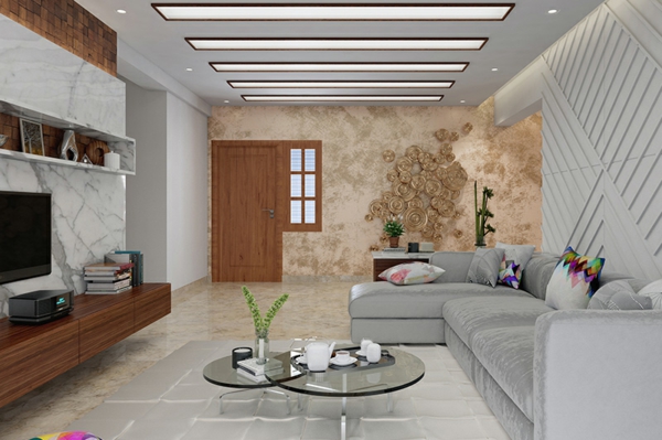 wandfliesen wohnzimmer minimalistisches design betonoptik