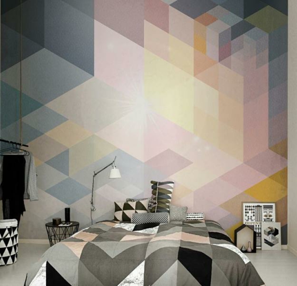 geometrische tapete modernes schlafzimmer einrichten