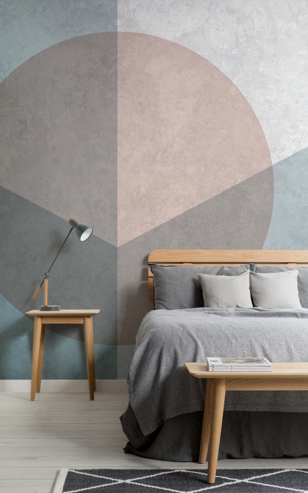 geometrische tapete modernes schlafzimmer frische farben