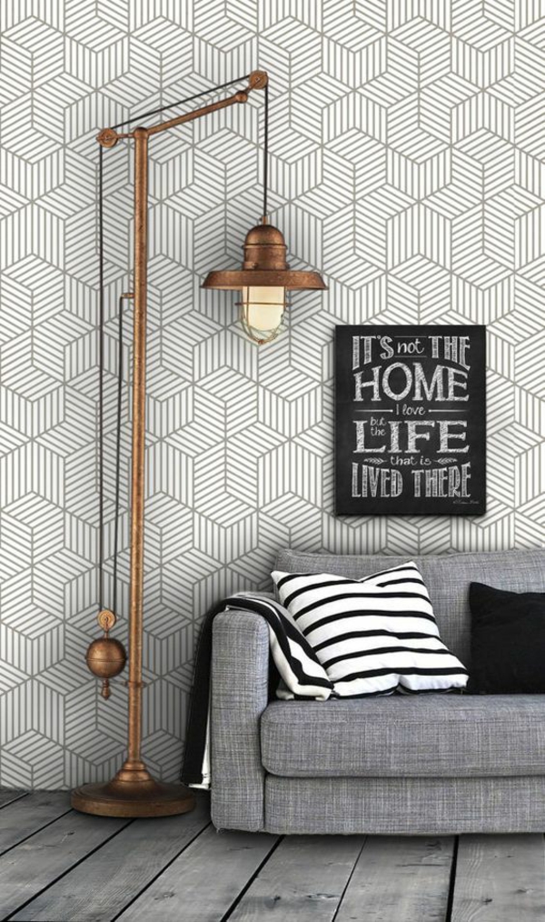 geometrische tapete wandtapete wohnzimmer graue farbtöne