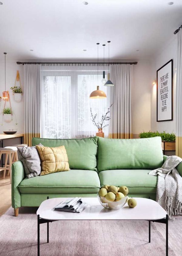grüne couch - kleines wohnzimmer - wohnzimmer ideen