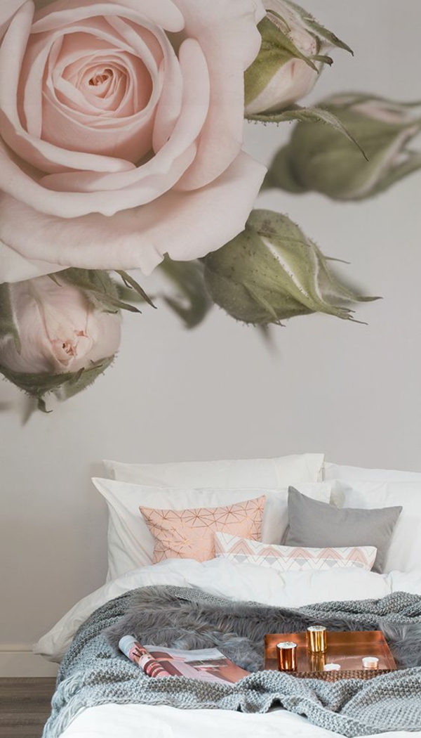 romantisch schlafzimmer gestalten elegante wandtapete rosenmuster