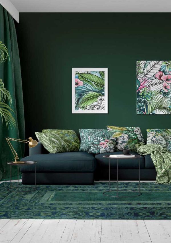 wohnzimmer ideen grüne couch