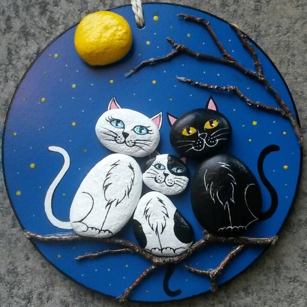 Steinbilder basteln – Ideen zum Inspirieren und Anleitung zum Nachmachen katzen nacht diy