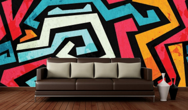 abstrakte tapeten modernes wohnzimmer einrichten