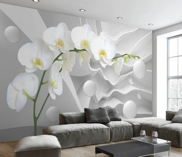 abstrakte tapeten wohnzimmer orchidee modernes wohnzimmerdesign