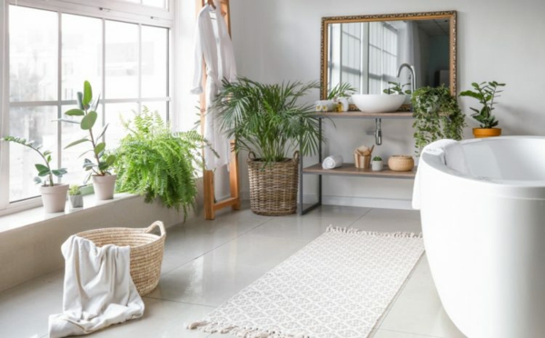 badezimmer fensterbank deko grüne pflanzen bringen frische