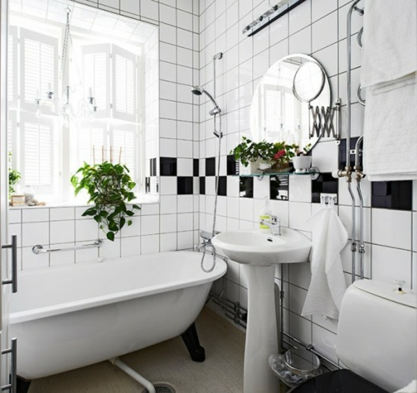 badezimmer fensterbank deko skandinavisches badezimmer badewanne pflanze