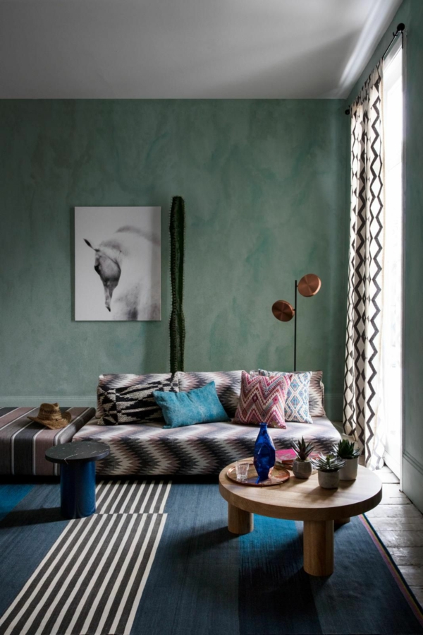 elegante wohnzimmer tapeten ideen ruhige farben grüntöne