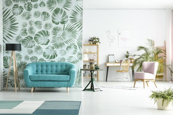 elegante wohnzimmer tapeten ideen trendige florale muster