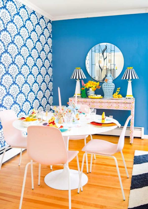 Tisch Ideen in Blau und Rosa Ostern Tischdeko