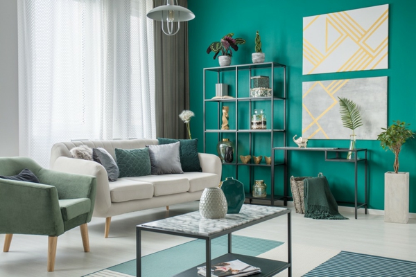 akzentwand frisches wohnzimmer gestalten grüntöne