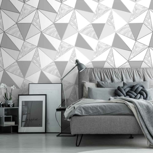 wandtapete schlafzimmer graues schlafzimmer einrichten geometrische tapete