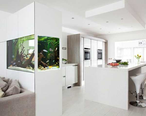 aquarium raumteiler küche wohnzimmer voneinander trennen