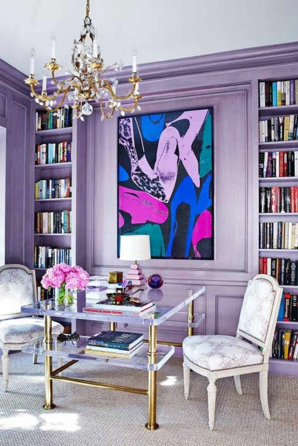 wandfarbe lila attraktives wanddesign wohnliches wohnzimmer einrichten