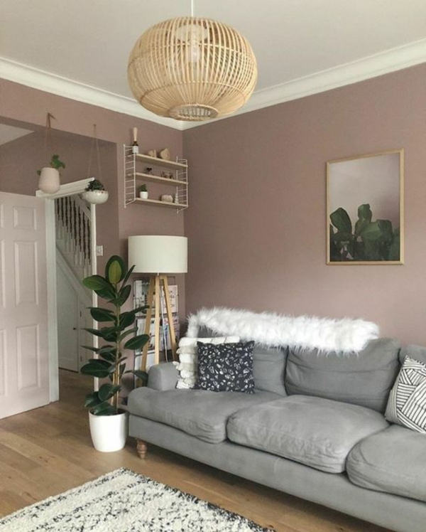 wandfarbe lila mauve farbe gemütliches wohnzimmer einrichten