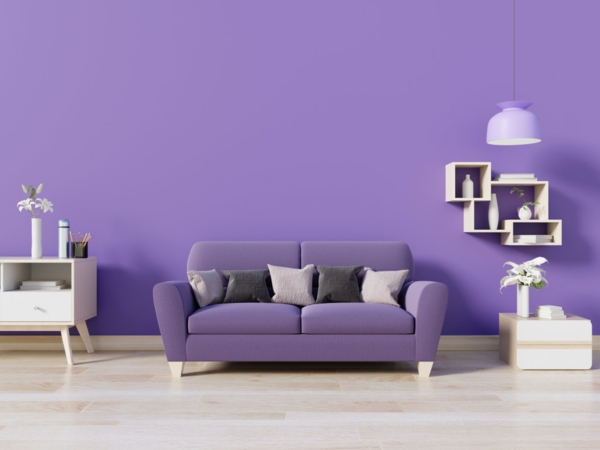 wandfarbe lila violett wohnzimmer schöne kontraste