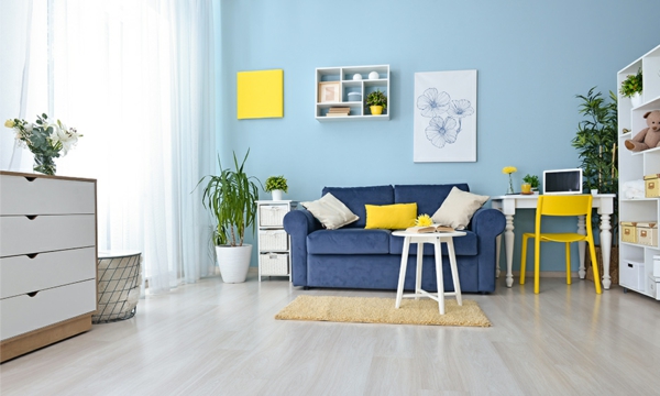 wandfarbe pastell babyblau wohnzimmerwände streichen ideen