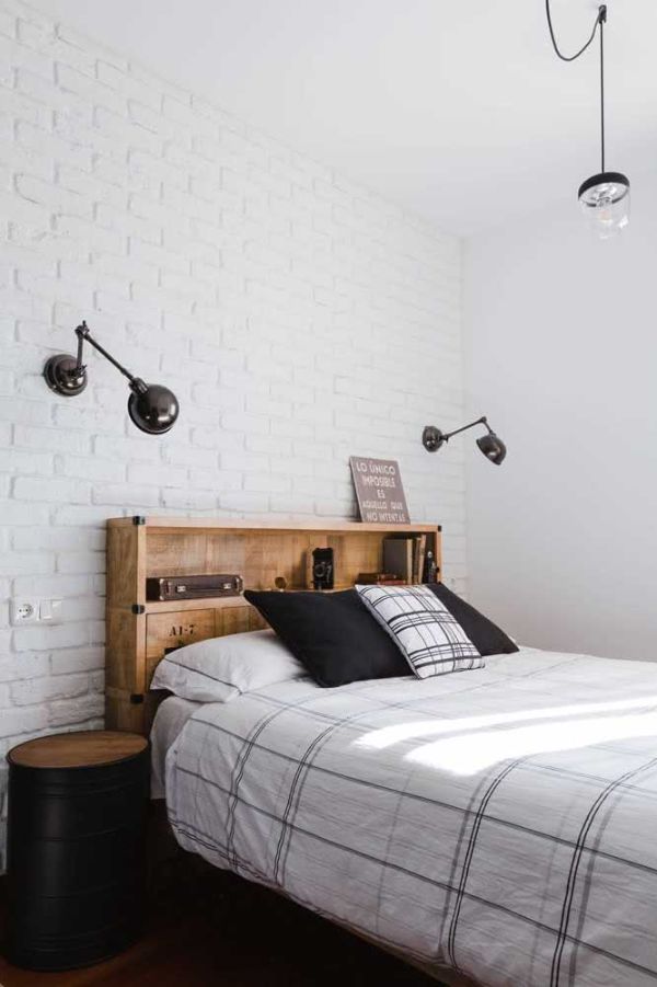 Schlafzimmergestaltung mit weißen Ziegelwänden