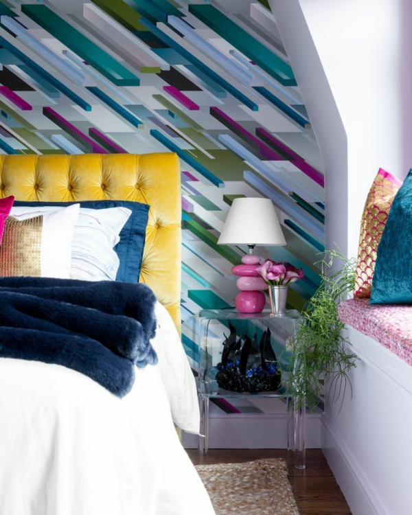 design tapeten schlafzimmer farbenfrohes muster