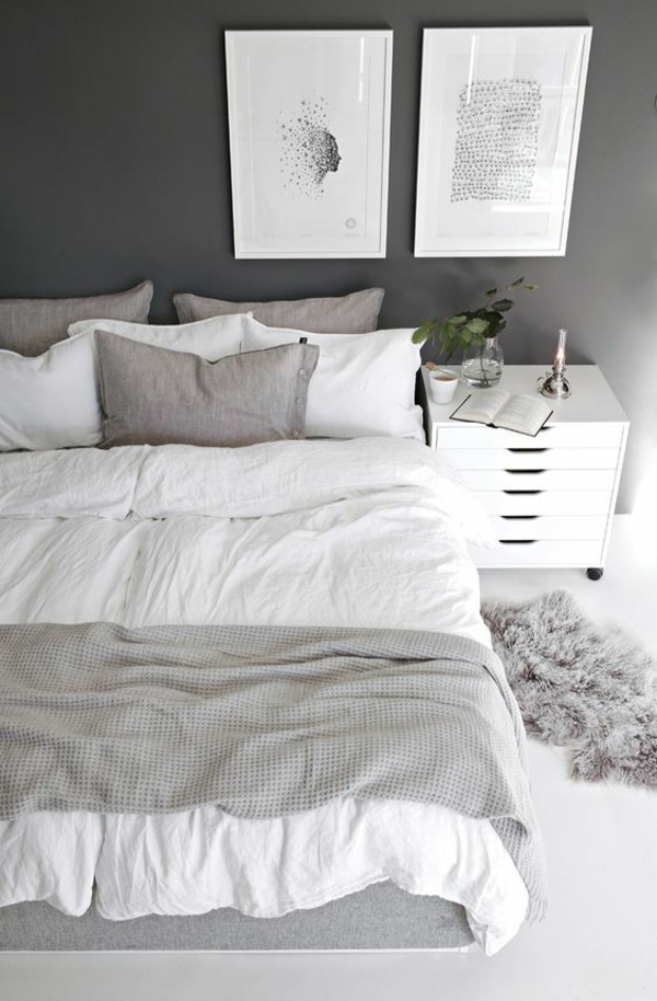 graues schlafzimmer ideen weiße elemente gemütlich frisch