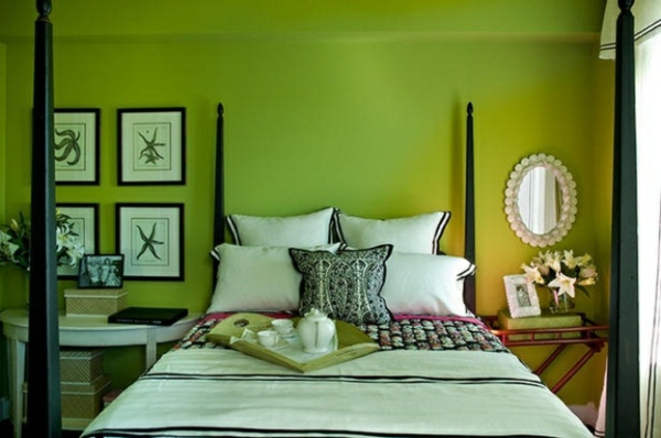 grünes schlafzimmer elegantes schlafzimmer einrichten tropische akzente