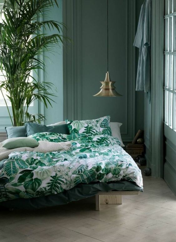 grünes schlafzimmer entspannung frische naturnähe
