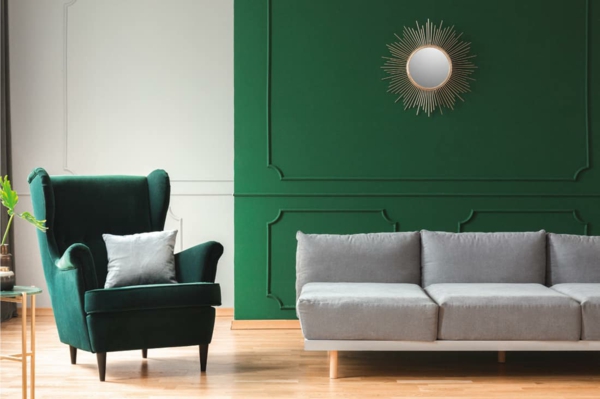 grünes wohnzimmer helle akzente frische ausstrahlung