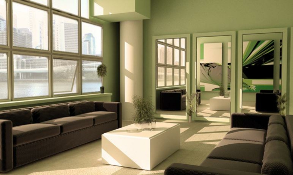 grünes wohnzimmer minimalistisch elegant