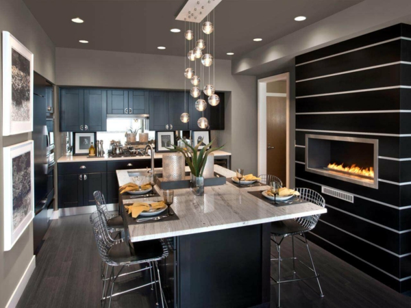 kücheninsel beleuchtung moderne kücheneinrichtung schwarze elemente