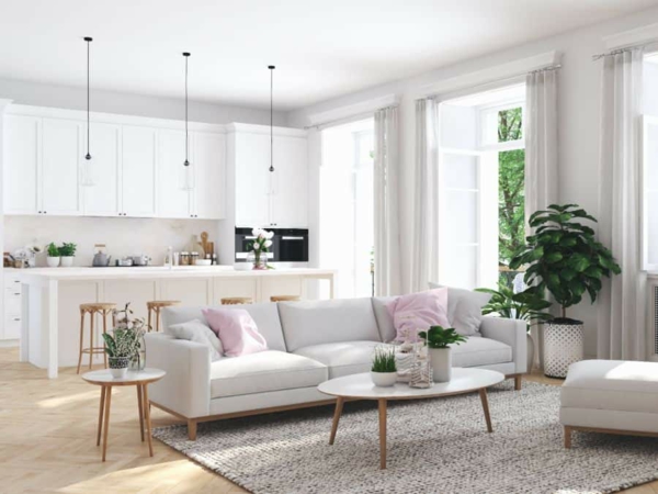 offene wohnküche moderner wohnraum helle farbgestaltung
