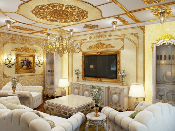 barock-stil wohnzimmer einrichten ideen goldene akzente