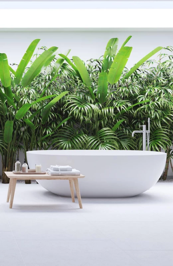 Mit künstlichen Pflanzen für das Badezimmer kreieren Sie ein echtes Paradies grüne wand arrangement